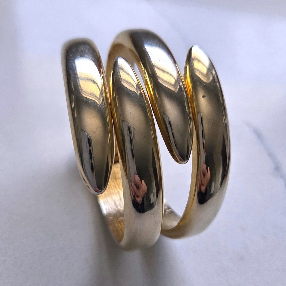 Gold Tone Bypass Wrap Cuff Bracelet Triple Layer Hinged Statement Bangle